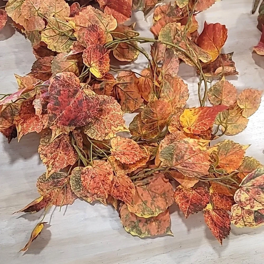 4 piece Artificial Aspen Leaf -2 Stems & 2 6ft Garland Fall/Thanksgiving Decor